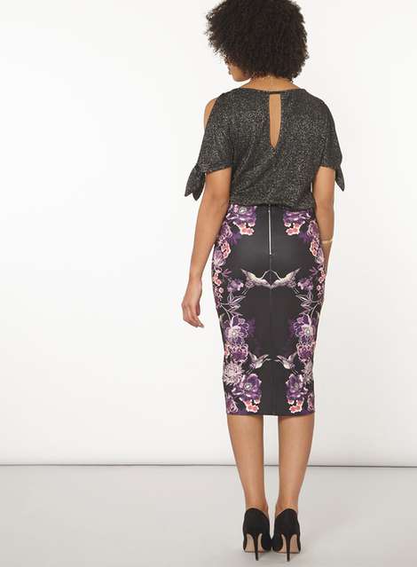 Purple printed bodycon skirt